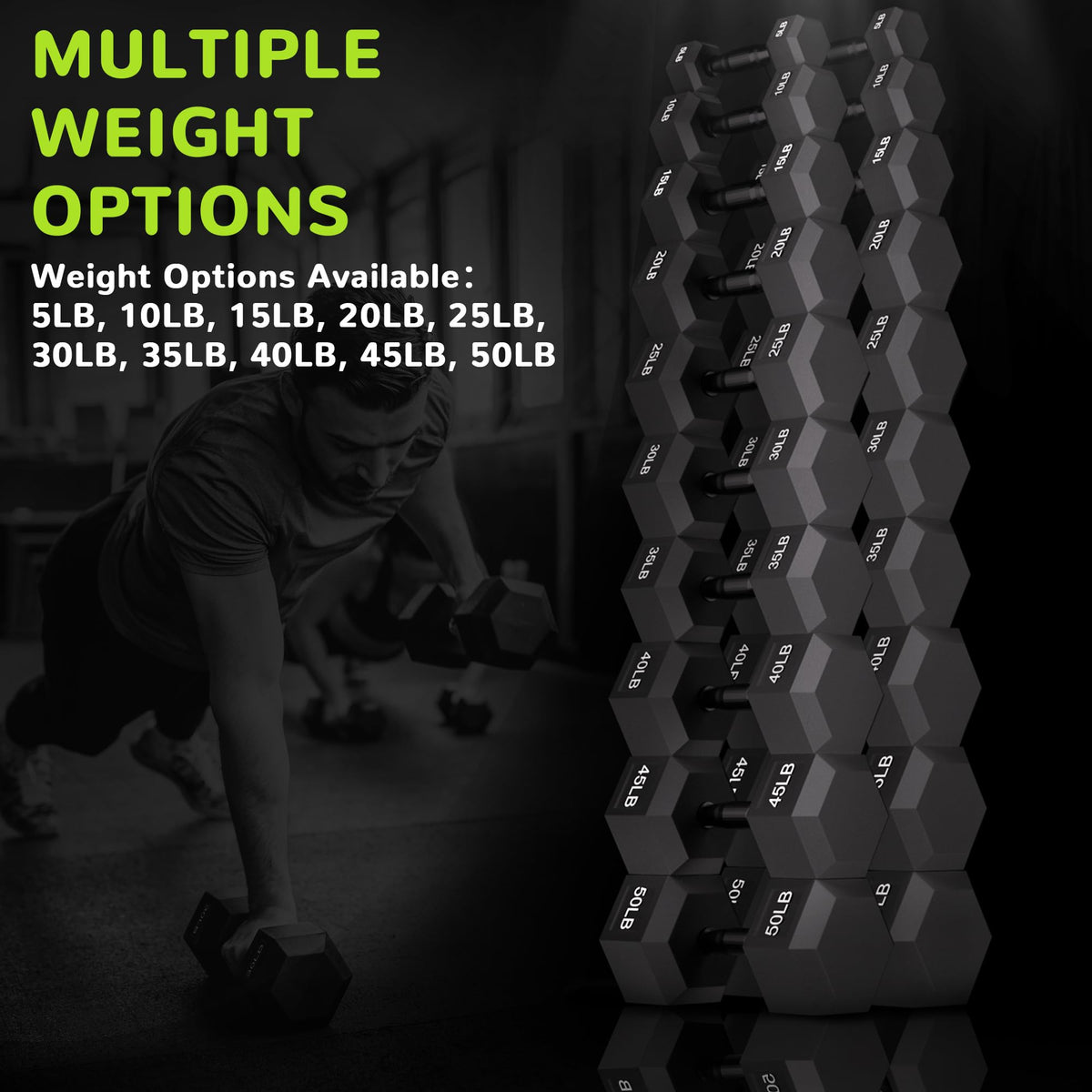 Fitvids Rubber Encased Exercise & Fitness Hex Dumbbell, Hand Weights with Anti-Slip Metal Handle for Home Gym, Multiple Sizes, 30LB Single