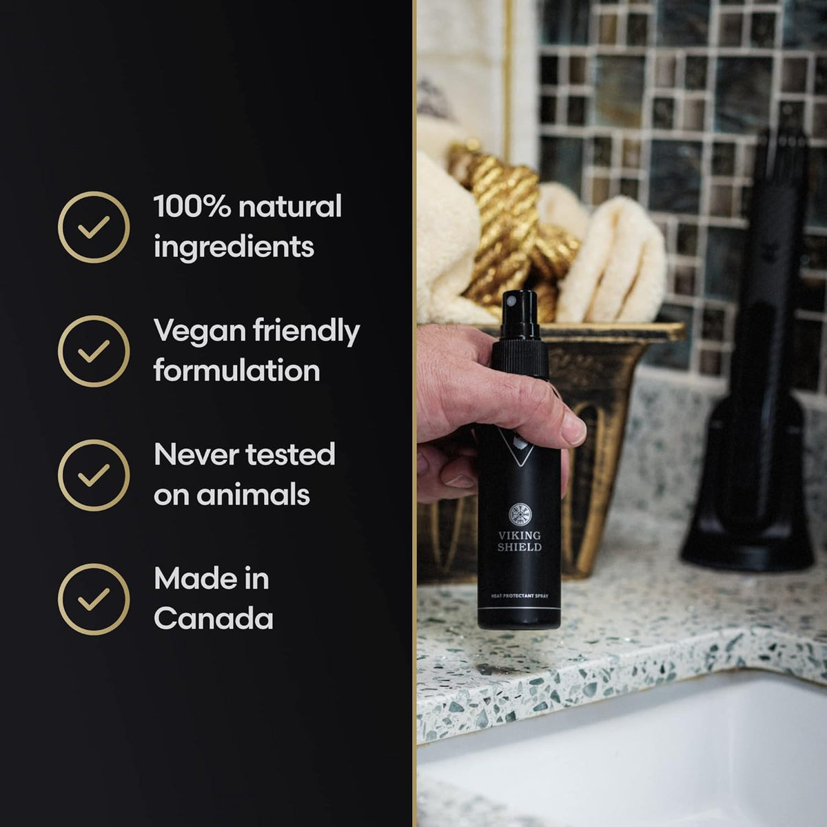 Beard & Hair Heat Protectant Spray - Viking Shield Beard Spray for Men, Protects Hair from Heat Damage of Straightener and Styling - Argan Oil Thermal Protector Spray - Protect Up To 450º F - 4 Fl Oz