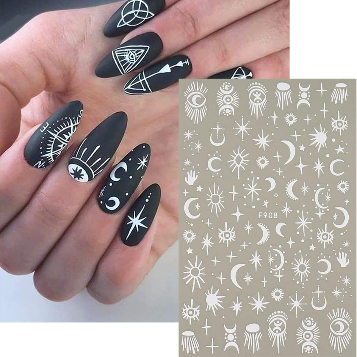 7 Sheets White Nail Art Stickers Butterfly Snake 3D Self-Adhesive Nail Decals Summer Stars Sun Line Designs Nail Decorations Moon Leaf Rose Nail Accessories for Women Girls DIY Manicure Supplies