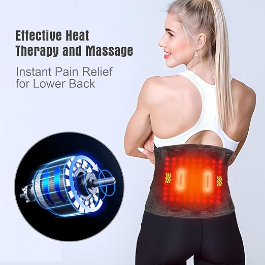 Heated Back Brace with Massage, Rechargeable Heating Pad for Back Pain Relief, Adjustable Back Support Belt with Heat Therapy and Vibration Massager for Men and Women, M