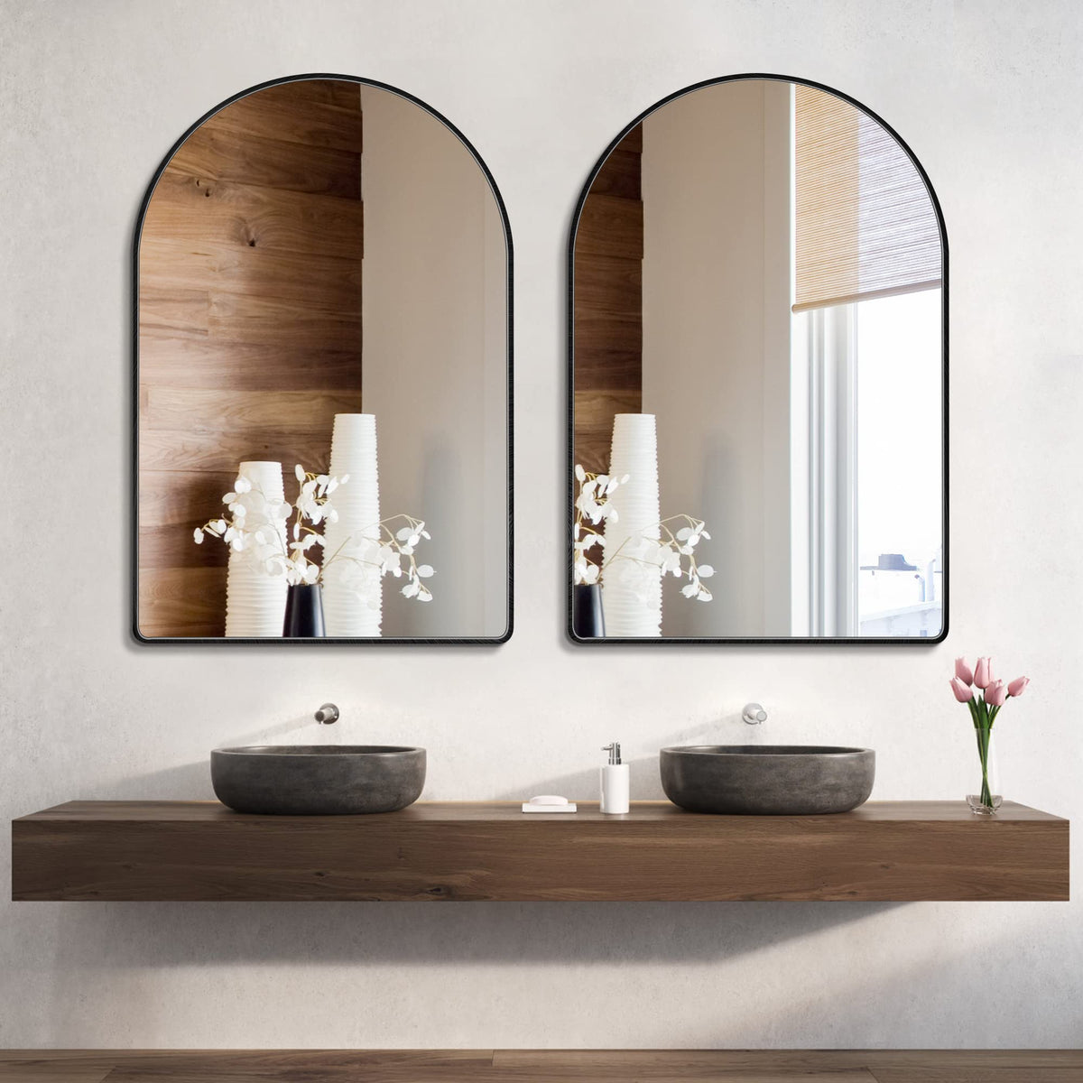 MYlovelylands 24x36 Inch Premium Black Arched Mirror Shatter Resistant No Distortion Luxe Brushed Metal Frame Arch Mirror for Bathroom Vanity Modern Wall Decor