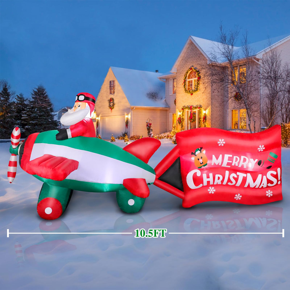 Omdekor 10.5 FT Christmas Inflatables Santa Claus on Animated Helicopter, Giant Blow Up Santa Flying Airplane, Built-in Light Inflatable Outdoor Decoration for Xmas Yard Holiday Party Garden Lawn