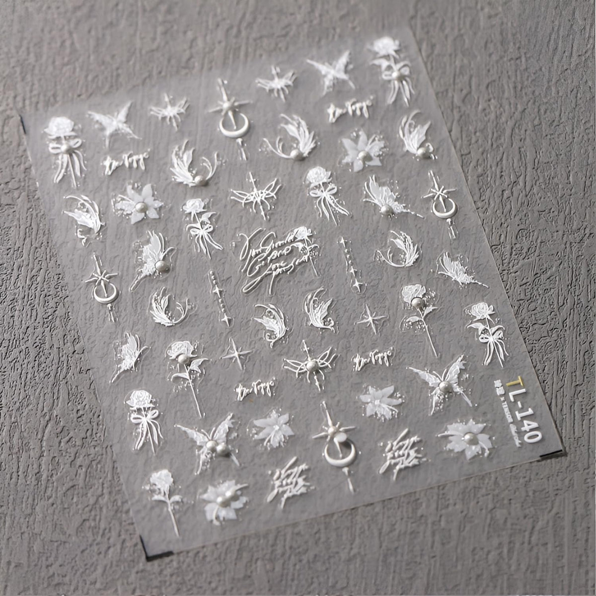 5D Embossed White Butterfly Flower Nail Stickers for Nail Art White Moon Star Nail Art Stickers White Nail Decals with Pearl Design Spring Summer Nail Supplies for Women Girls