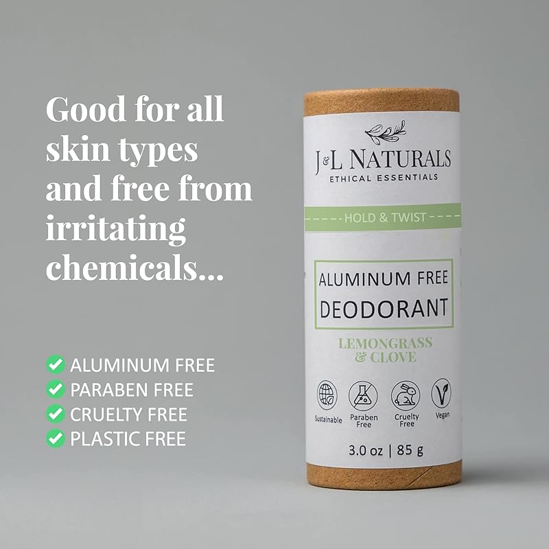 J&L Naturals Aluminum Free Deodorant for Men & Women | 100% Natural Ingredients With Coconut Oil, Shea Butter, & Essential Oils | Sustainable, Eco-Friendly (Lemongrass & Clove, 3.0 Oz (Pack of 4))