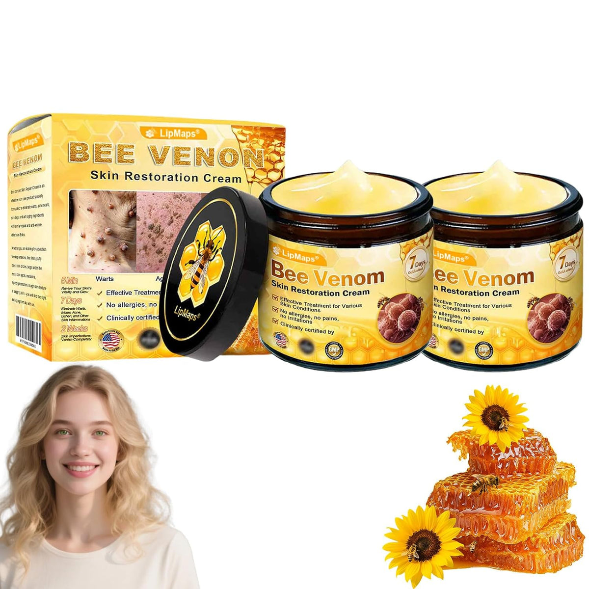 LipMaps Bee Venom Skin Restoration Cream, Bee Venom Skin Treatment Cream, Repair skin and Firming, Effective In Reducing Blemishes (2)