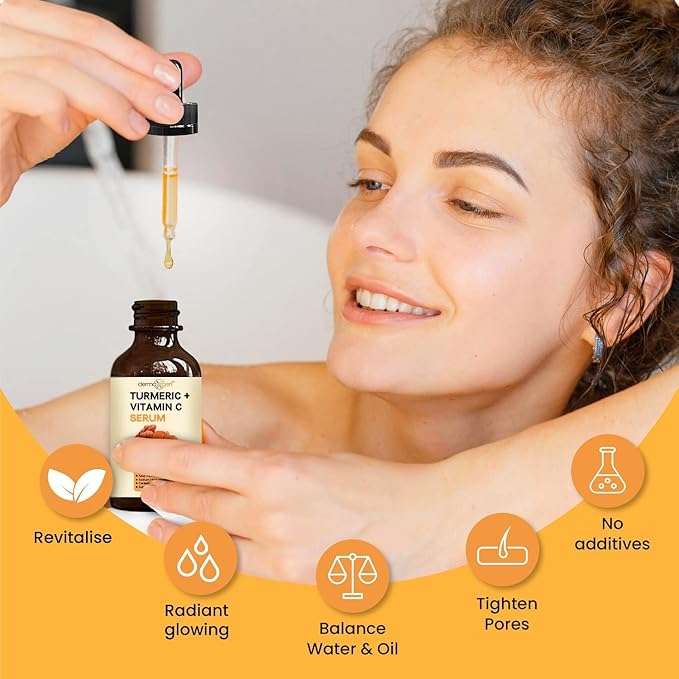 Turmeric and Vitamin C Anti-Aging facial serum, PURE ORGANIC Reduce Wrinkles, Improve Blemishes and Acne, Skin firming and Intensive Moisturizing & hydrating Serum for all skin Types (1 fl oz))