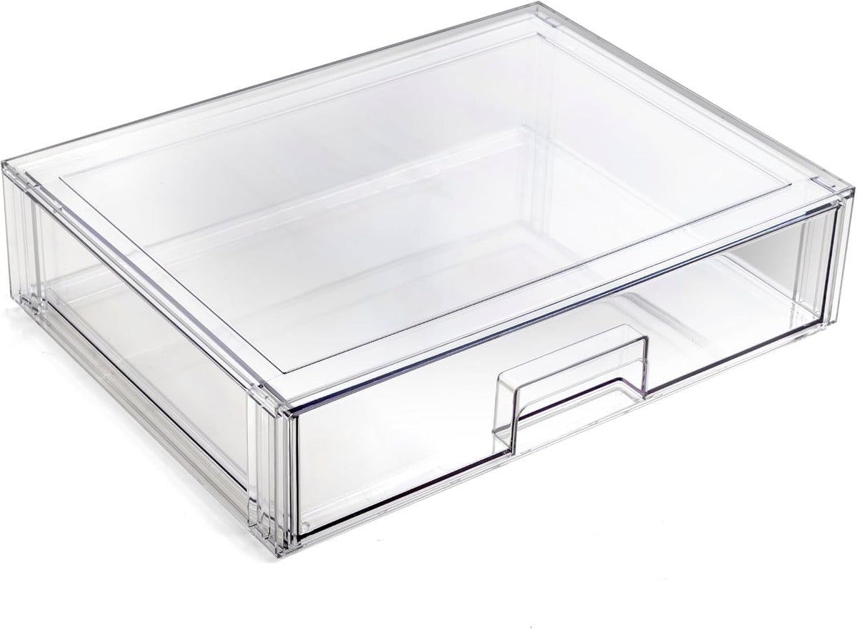 BINO | Stackable Storage Drawers, Shallow X-Large - Clear | THE CRATE COLLECTION | Storage Bins With Drawers Bathroom Organizers and Storage Organization and Storage Under Sink Organizer Vanity Home