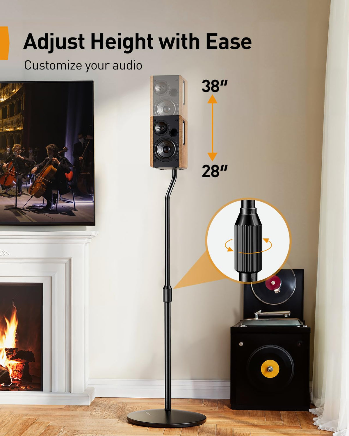 Perlegear Speaker Stand Pair, 28” to 38” Height Adjustable Surround Sound Speaker Stands for Small Bookshelf, Satellite Speakers, and Studio Monitors up to 5lbs, Tool-Free Floor Speaker Stand, PGSS11