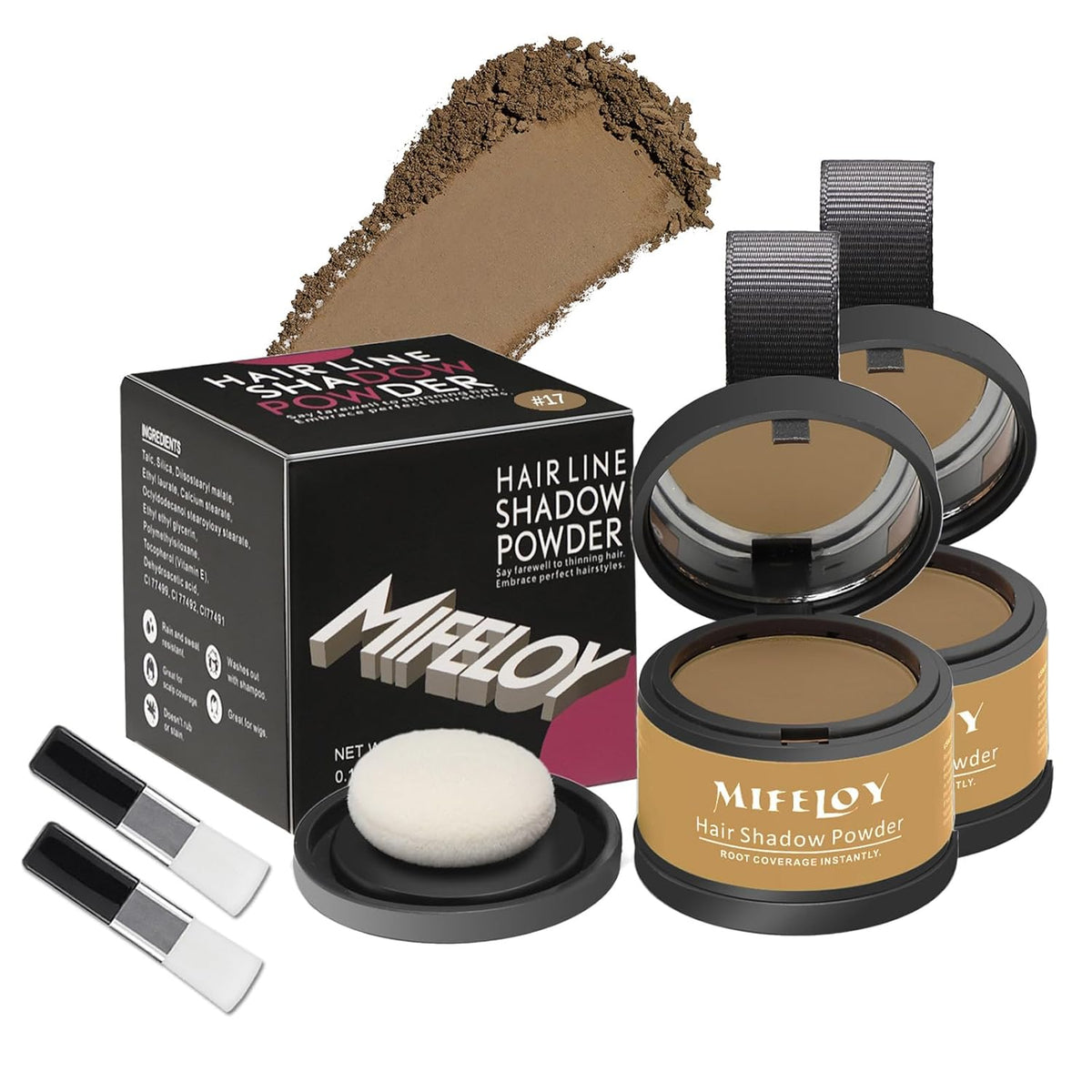 2 Pack Root Touch Up Shadow Powder, Gray Hair Cover Up, Color Root Coverage Powder for Thinning Grey Hairline, Instantly Concealer Hair Loss Beard Line Eyebrow, #17 Dark Blonde
