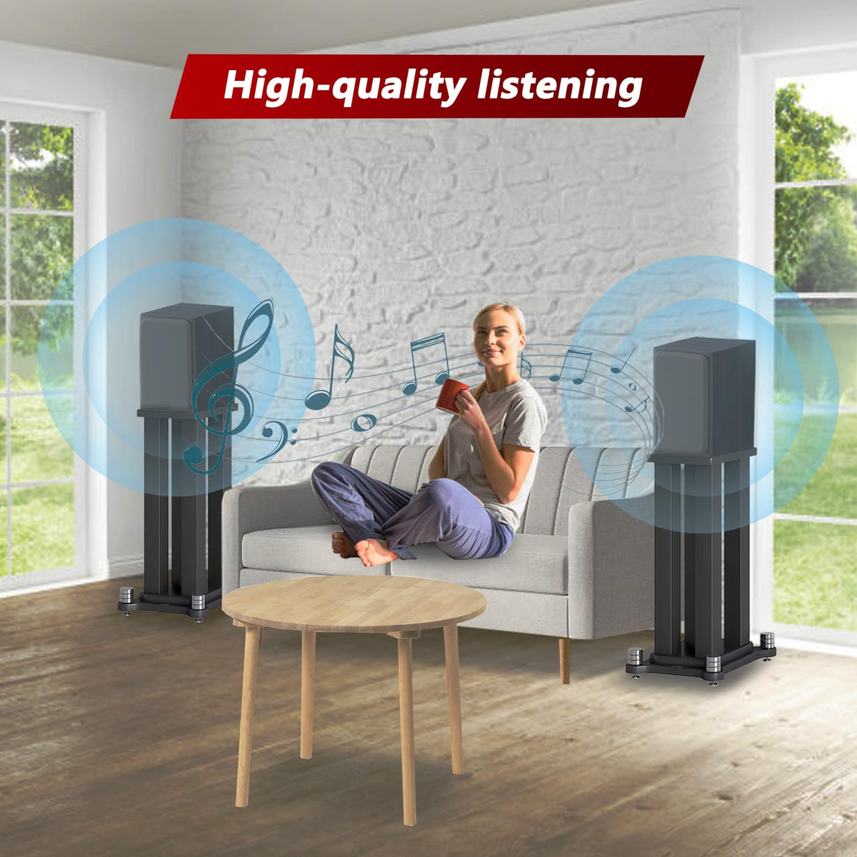 A Pair of Universal Speaker Stands, Heavy Duty Speaker Stands Holds Bookshelf Speaker Satellite Speaker Large Speaker, Vibration-Absorbing MDF Design, Holds 88lbs Speaker (Black, 20cm/7.8in)