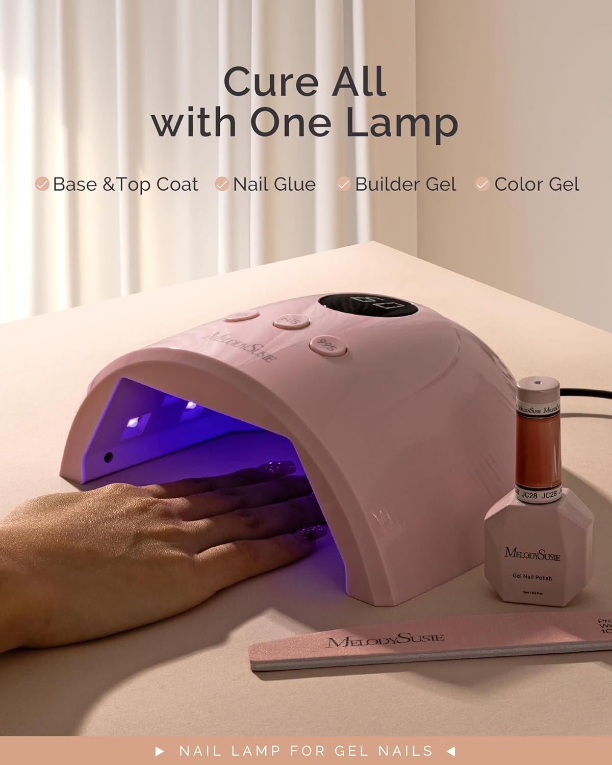 MelodySusie UV Nail Lamp, Plus30F UV Light for Gel Nails LED Nail Dryer with 3 Timer, Smart Sensor, LCD Display Fast Curing Gel Nail Polish Nail Art Tools Manicure Accessories-Pink