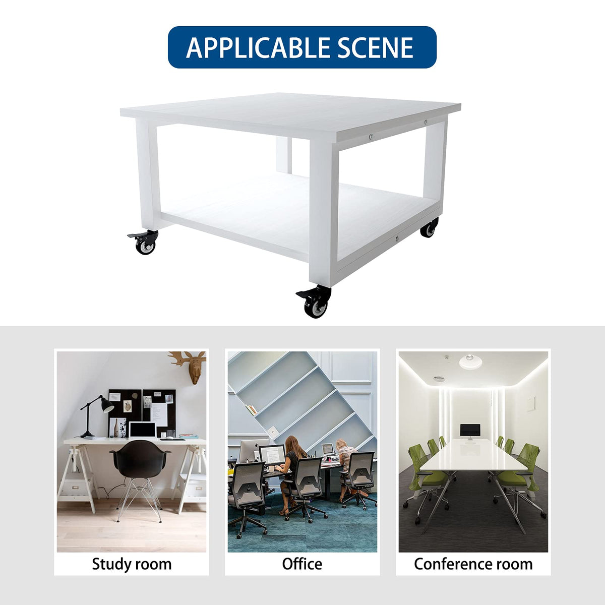 Natwind 2 Tier Laser Printer Stand,19.7''x19.7''x12.6'' Large Printer Table Copier Stand Under Desk,Heavy Duty Rolling Cart with Paper Storage Shelf,Printer Holder on Wheels for Home Office (White)
