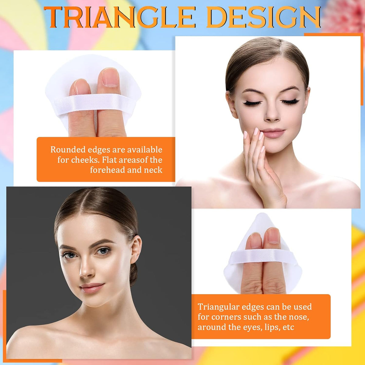 Meanplan 100 Pcs Powder Puff Face Soft Makeup Sponge Triangle Powder Puffs for Loose Velour Cosmetic Foundation Wet Dry Sponge Makeup Tools(Black, White, Pink)