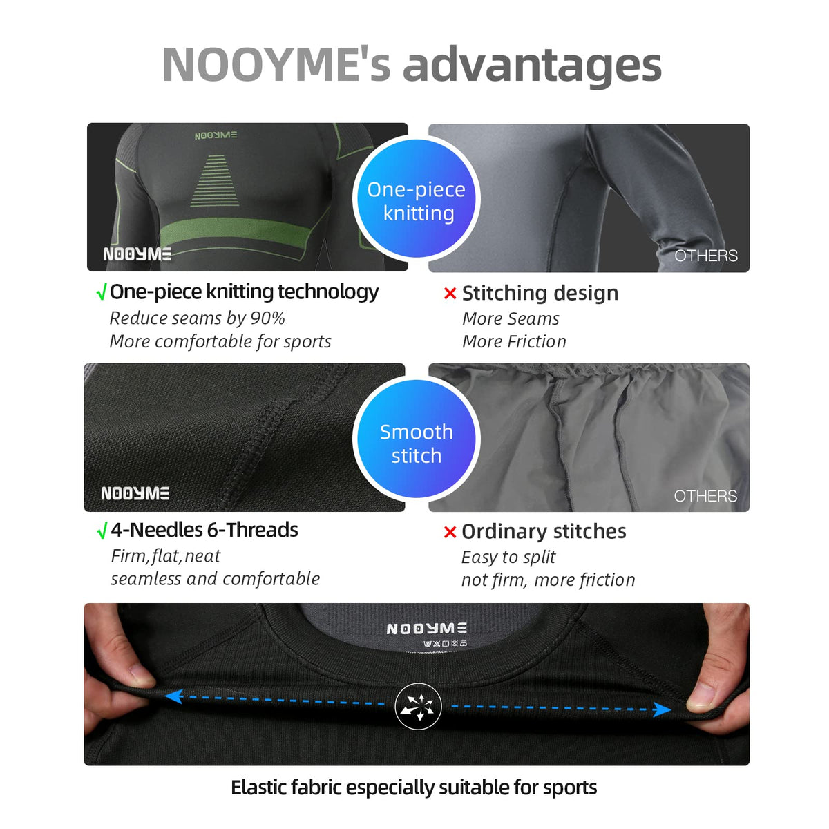 NOOYME Men's Thermal Underwear Long Johns, Black, Small