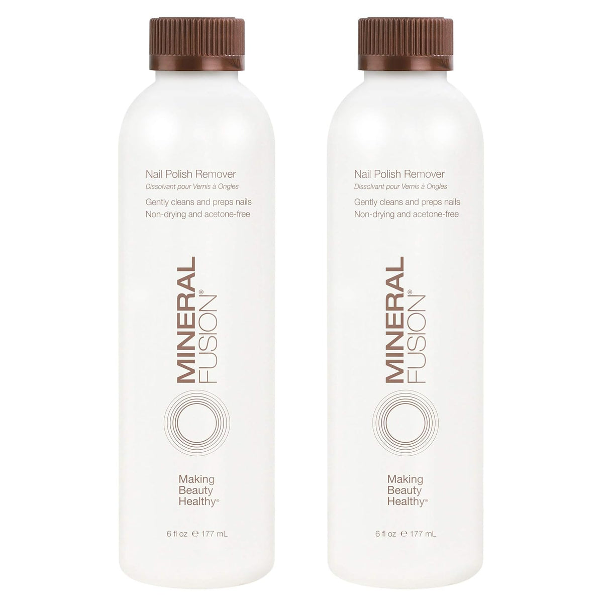 Mineral Fusion Acetone Free Nail Polish Remover, Gentle, Non-Drying, Regular & Gel Polish, 6 fl oz (2 Pack), Vegan & Cruelty-Free Nail Care for Women and Men