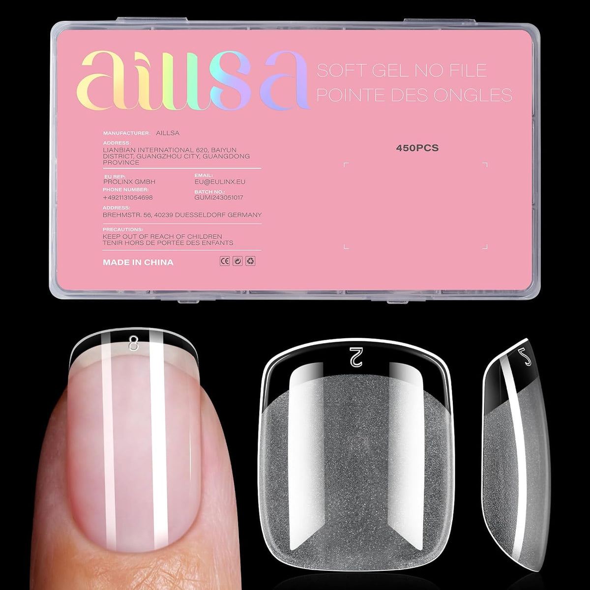 AILLSA Extra Short Square Nail Tips - 450pcs Thickened Pre-filed False Nail Tips Half Matte Nails Tips, Fake Nails for Gift