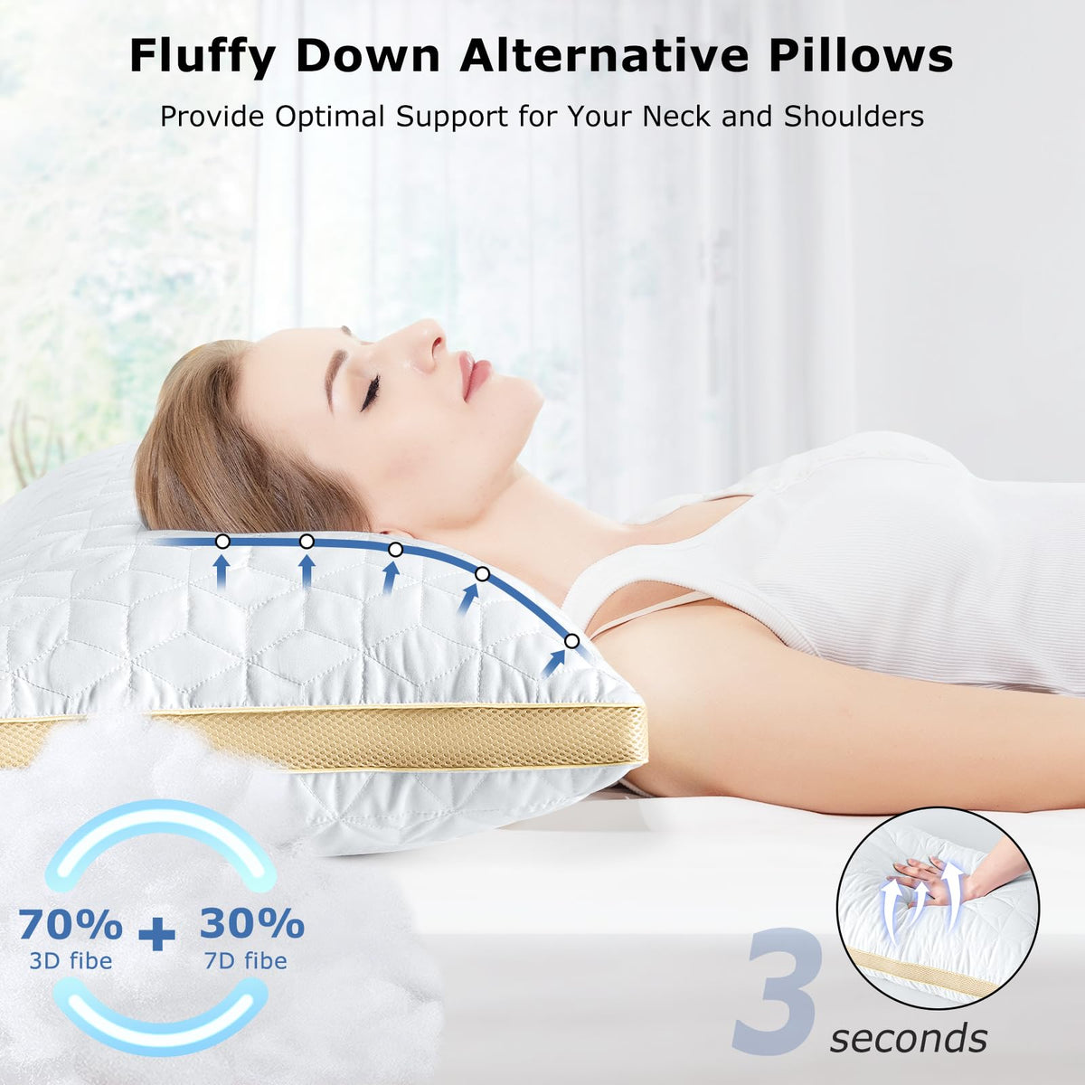 Pillows Queen Size Set of 2, Luxury Hotel Quality Queen Pillows for Sleeping 2 Pack, Cooling Soft Down Alternative Gusseted Bed Pillow, Comfortable and Supportive, Machine Washable