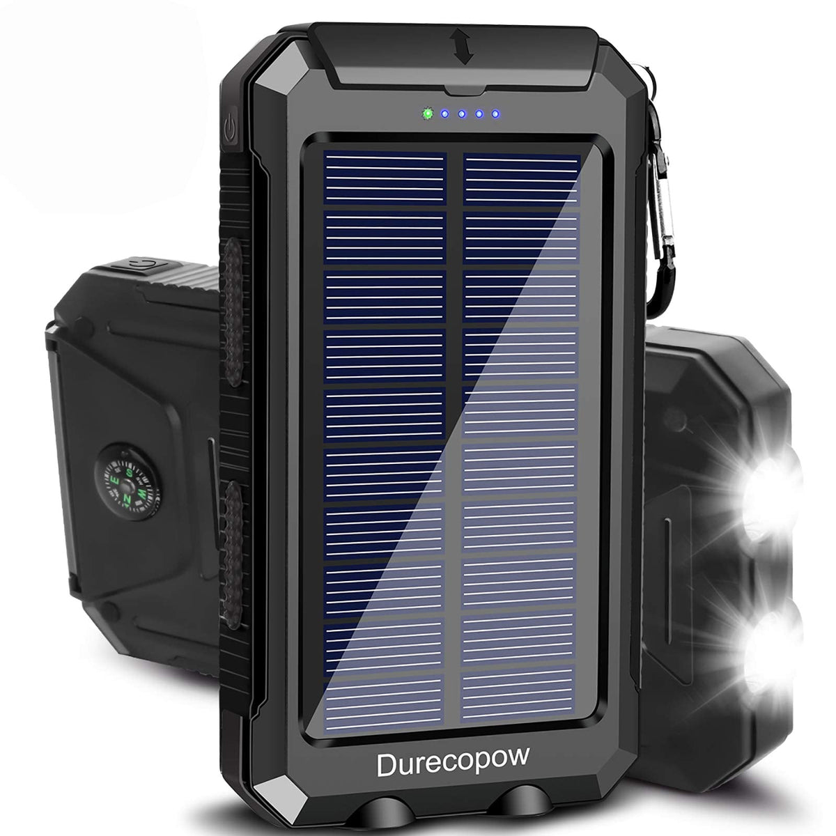 Solar Charger Power Bank, 20000mAh Portable Outdoor Waterproof Solar Battery Charger, Camping External Backup Battery Pack USB C Ports Input/Output, 2 Led Light Flashlight with Compass (Orange)