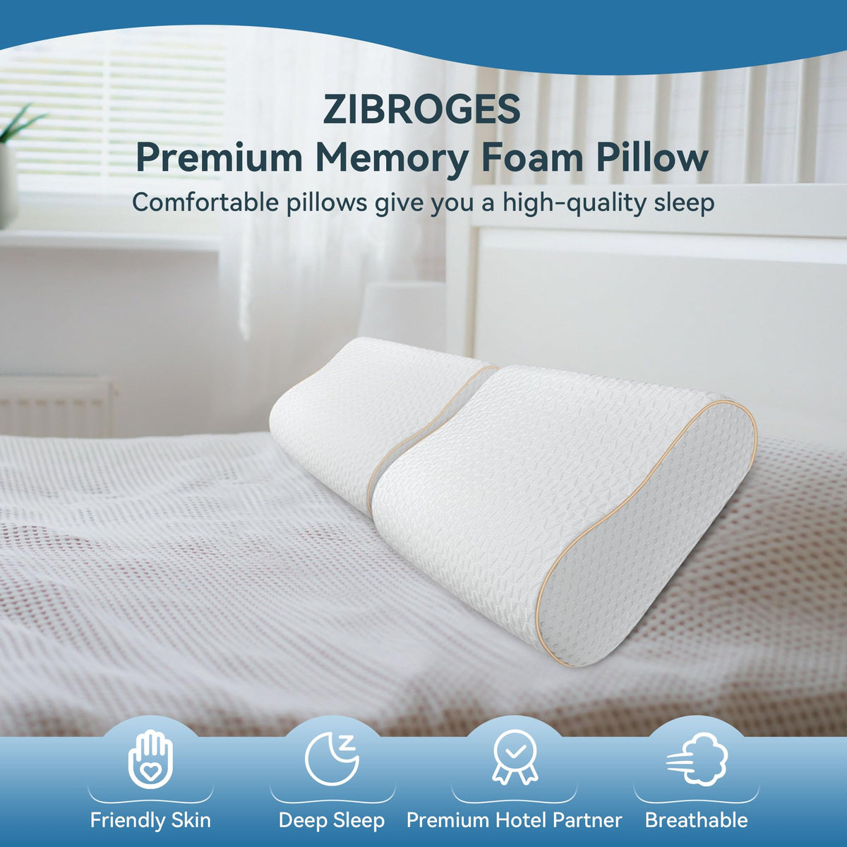 zibroges Sandwich Memory Foam Pillow for Sleeping - Ergonomic Cervical Cooling Pillows Queen Size, Adjustable Contour Pillow for Neck Pain Relief, Bed Pillow for Side, Back & Stomach Sleepers