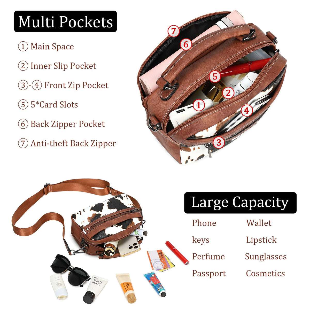 AGLOD Crossbody Bags for Women Vegan Leather Shoulder Handbags Small Cross Body Purses for Women Trendy with Wide Strap