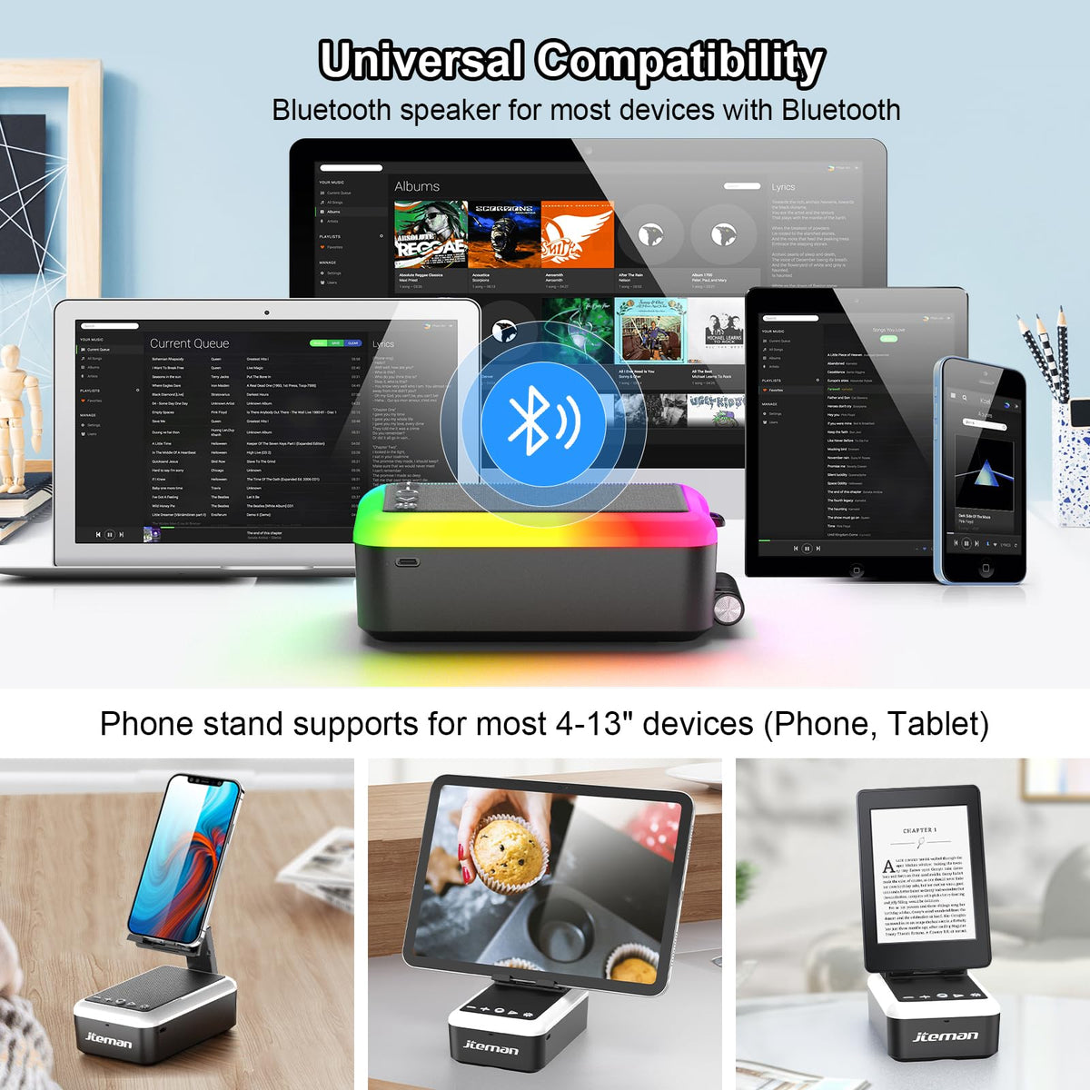 Gifts for Men Women, Cell Phone Stand with Bluetooth Speaker and Light, Portable Lanyard, Cool Tech Gifts for Dad Mom Husband, Unique Birthday Gift Ideas Black