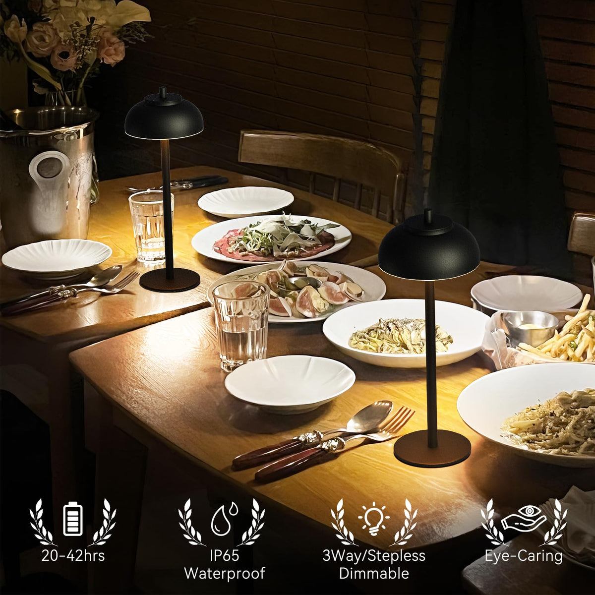 Moragin 2 Pack Led Cordless Table Lamps Rechargeable,Table Lights Battery Operated-IP65 Waterproof-for Outdoor Patio/Restaurants/Home/Dinner/Table Lighting-Touch Control & Dimmable