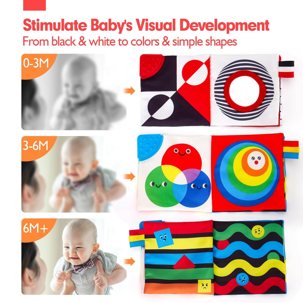 hahaland Baby Books 0-6 Months - 2PCS Infant Toys 0-6m Tummy Time Babies Toy Newborn Toys High Contrast Visual Development Sensory Book Baby Girl Boy Shower Gift