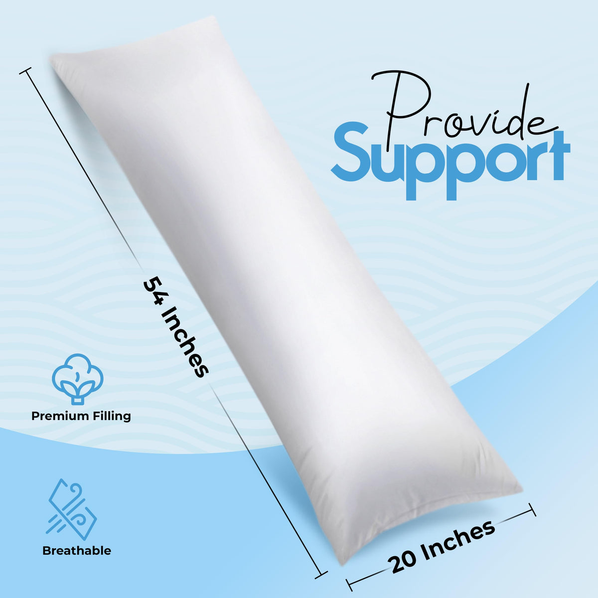 Utopia Bedding Full Body Pillow for Adults (White, 20 x 54 Inch), Long Pillow Insert for Sleeping, Ideal for Side Sleepers