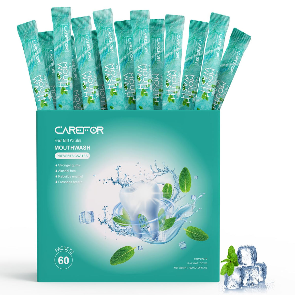Mouthwash Travel Size Portable Packets to Go, Alcohol & Fluoride Free Fresh Mint MouthwashStrips for Superior Oral Hygiene,30 Individual Disposable Mouthwash Packs(Pack of 30)