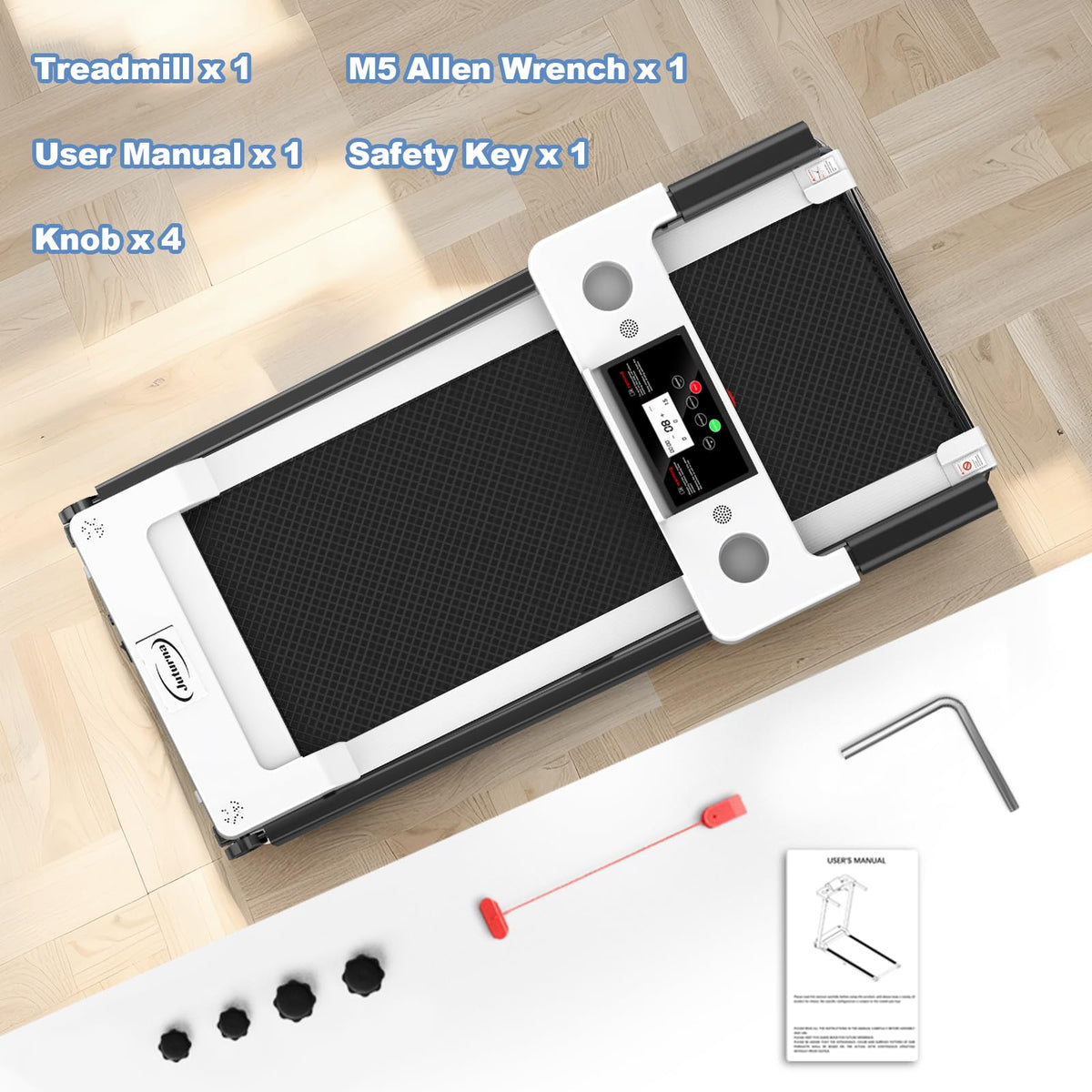 Juturna Treadmills for Home, Walking Pad with Handle Bar, Portable Foldable Treadmill, 3.0 HP Walking Pad with 300 LBS Capacity, Folding Treadmill with LED Display, White