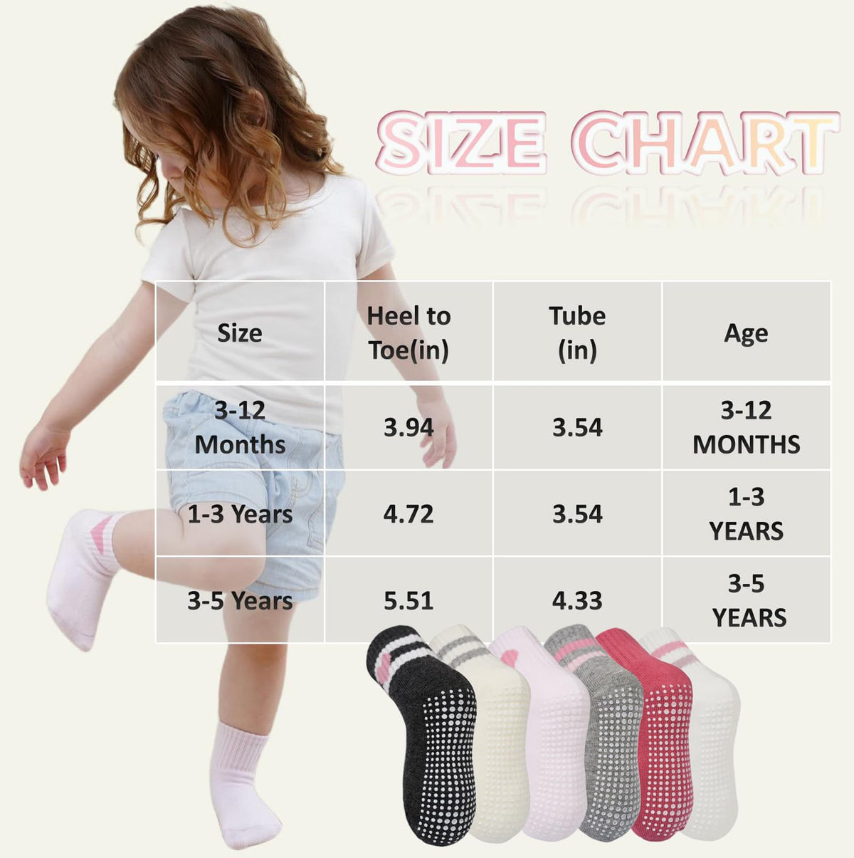 Wamvp Toddler Grip Socks with Non-Slip, Unisex Baby Retro Stripe Seamless Crew Ankle Cotton Socks for Girls Boys 6 Pairs,Pink 1-3T