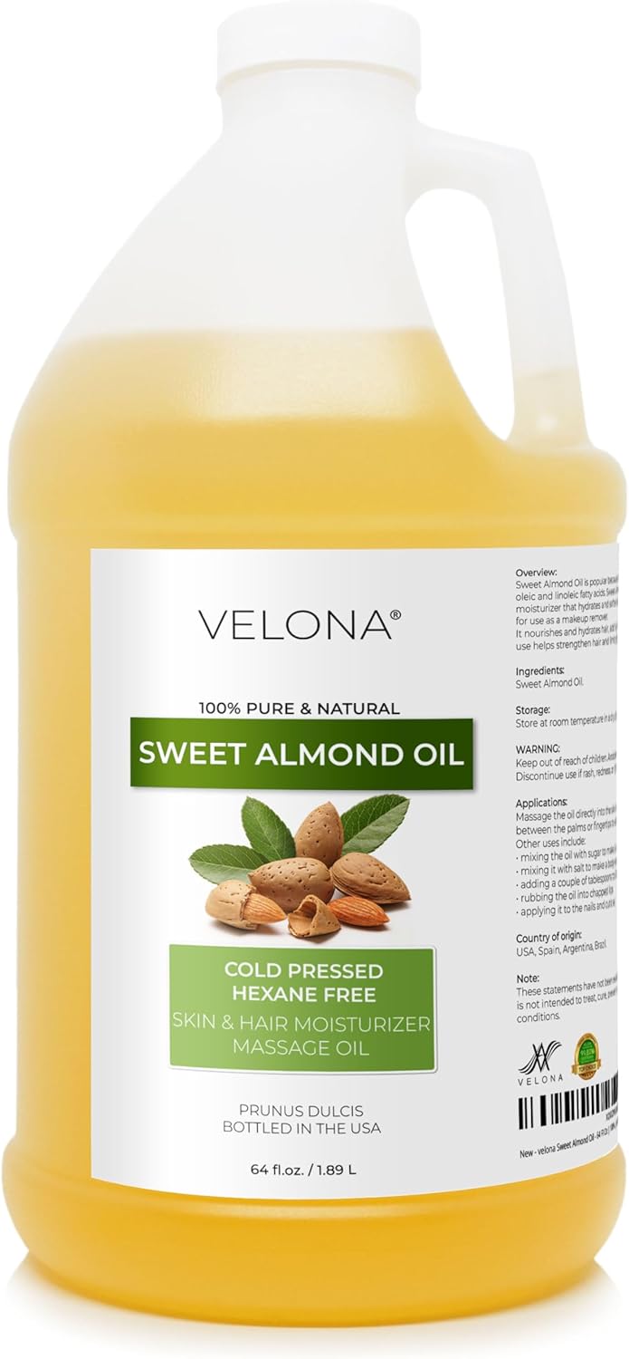 velona Sweet Almond Oil - 64 Fl Oz | 100% Pure and Natural Carrier Oil |Cold Pressed | Skin, Hair, Body & Face Moisturizing | Use Today - Enjoy Results…