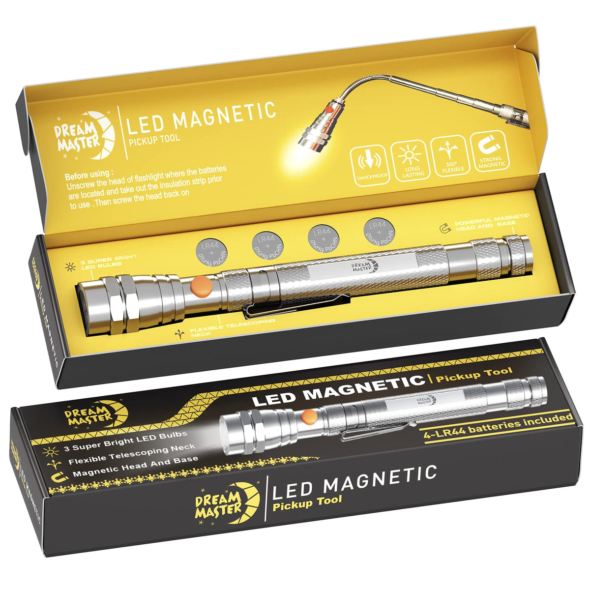 Magnetic Pickup Tool Gifts for Men, Telescoping Magnet Flashlight, Gifts Idea & Gifts for Him, Mechanic, Tech, Handyman, Boyfriend, Birthday Gifts for Dad, Husband, Father, Black