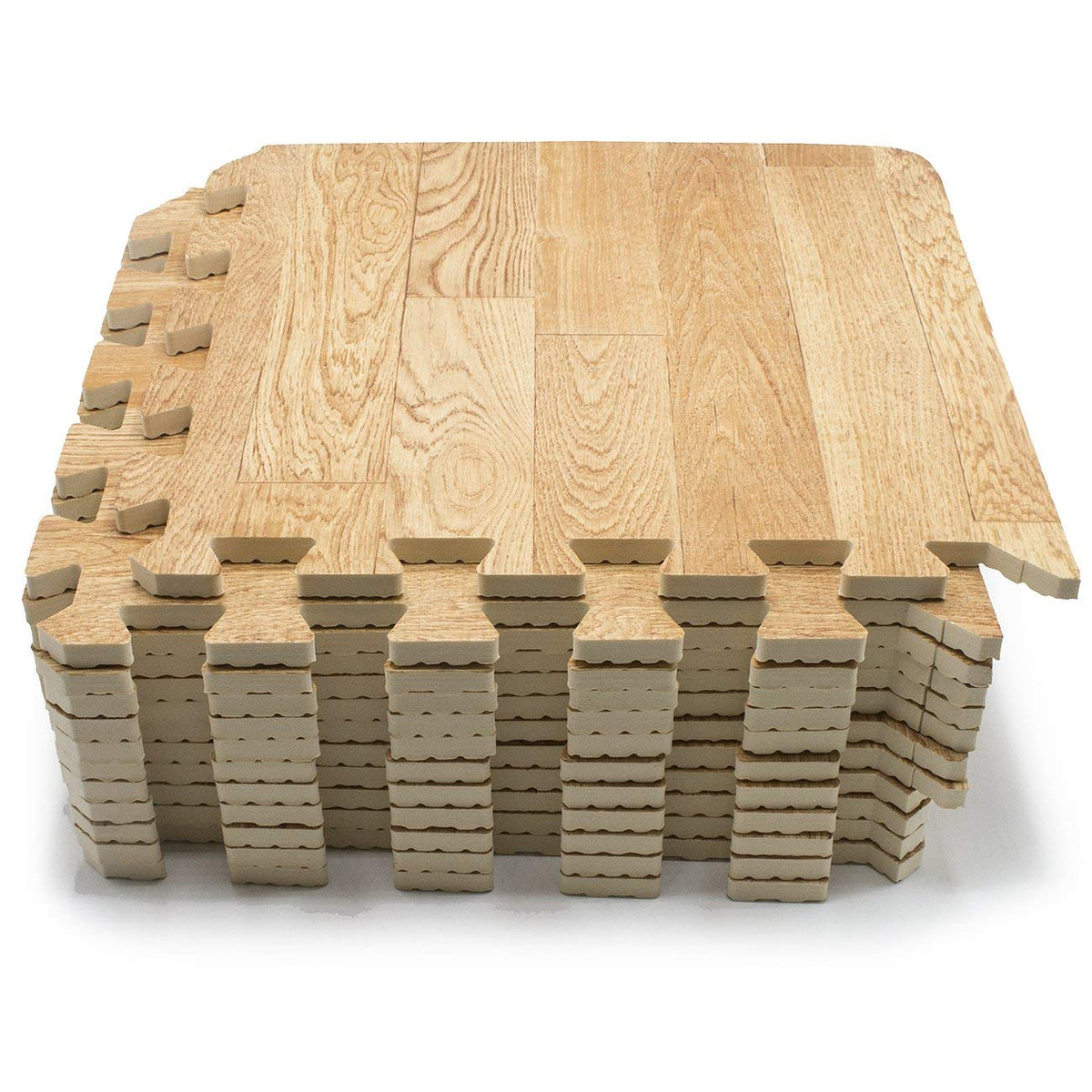 Sorbus Wood Grain Floor Mats Foam Interlocking Mats Each Tile 1 Square Foot 3/8-Inch Thick Flooring Wood Mat Tiles - Home Office Playroom Basement Trade Show (16 Tiles,16 Sq ft, Wood Grain - Pine)