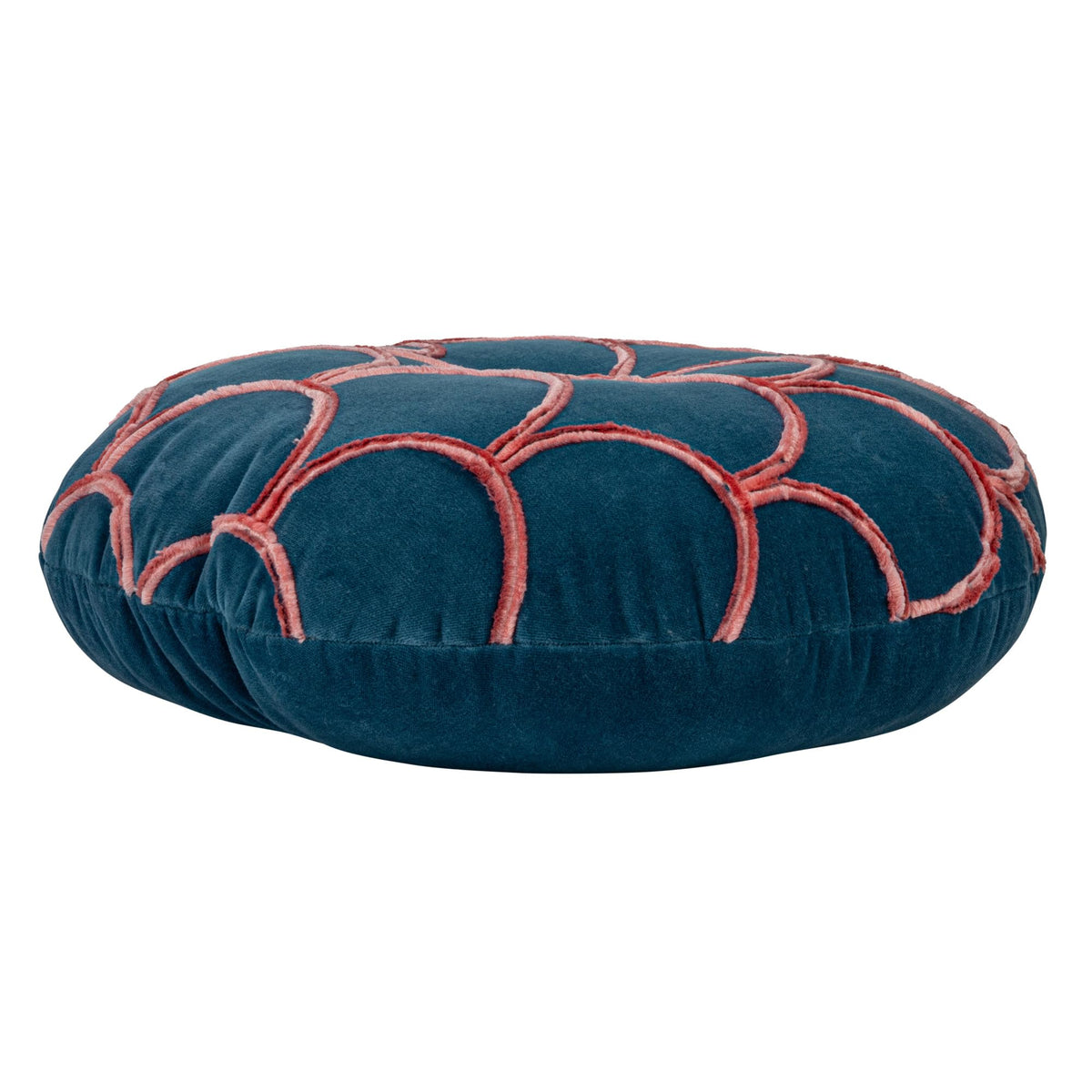 Creative Co-Op 18 Inches Round Cotton Tufted Scallop Pattern, Navy Blue and Pink Pillow, std