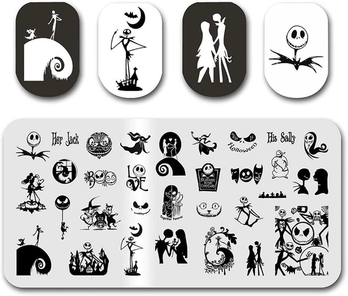 Halloween Nail Stamping Plate Nightmare Christmas Nails Stamping Kit The Day of Dead Ghost Holiday Nail Stamping Plate Halloween Nail Stamper Kit for Women Girls DIY Salon