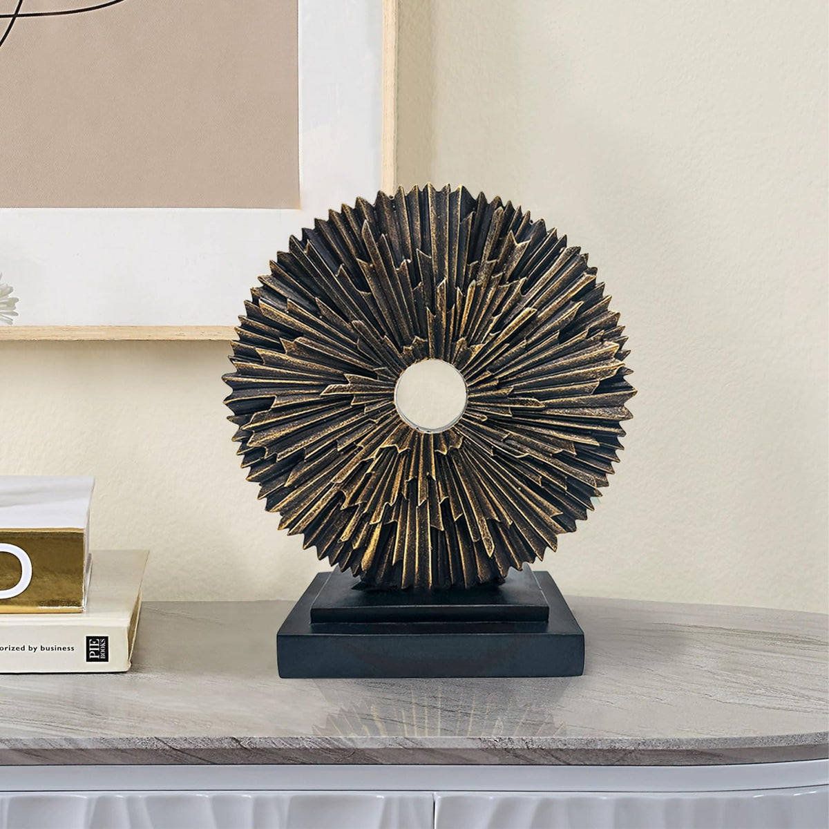 Paytonture Abstract Statue for Home Decor,Office Desk Sculpture for Men,Creative Round Line Ornament for Bookshelf,Modern Decorative Sculpture,Bedroom,Livngroom,Table(Black)