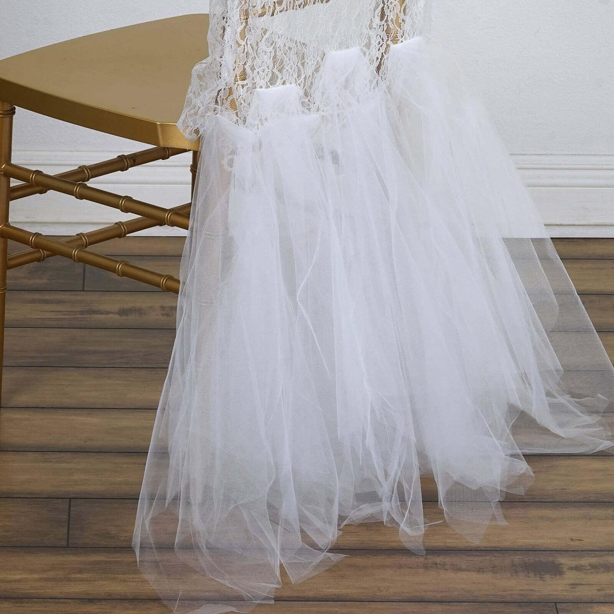 Efavormart White Lace and Tulle Chair Tutu Cover Skirt, Wedding Event Chair Decor