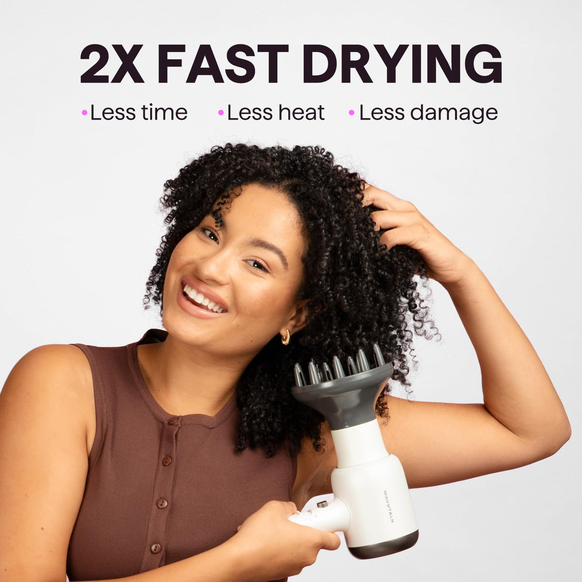 Wavytalk Blow Dryer, Blown Away Ionic Hair Dryer for Curly Hair with Diffuser, 1875W Fast Drying Blow Dryer with Ceramic Technology, 3 Attachments for All Hair Types, Light and Quiet, Grey