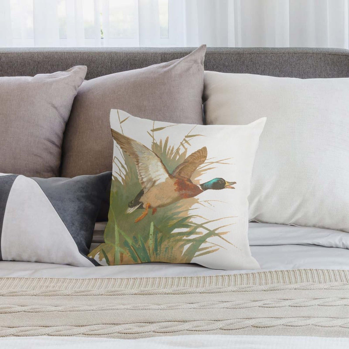 Mallard Duck Luxury Velvet Pillow Cover 18x18 Inch Decorative Cushion Cases with Unique Bright Prints - Soft Comfortable & Hypoallergenic - Perfect for Sofa Bed and Home Decor