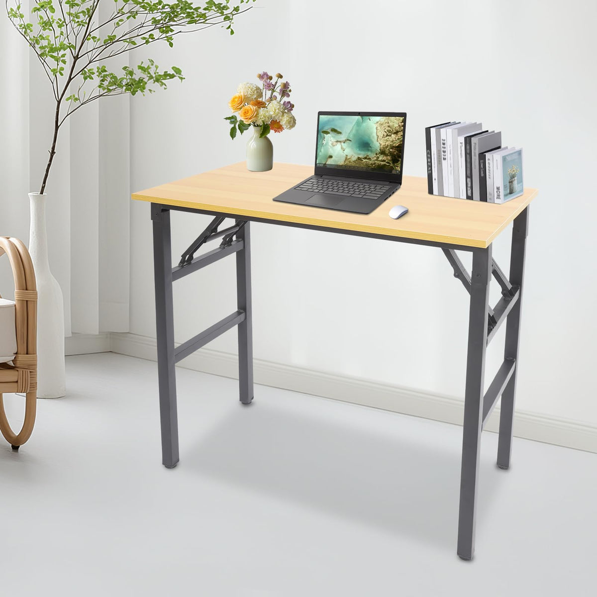 VitaChicuy Folding Desk Assembly Single-Tier Folding Computer Table Rectangular Foldable Desk Freestanding Foldable Table for Home, Office, Bedroom 165.35lbs Capacity (31.5 * 19.6 * 29.5in, Yellow)