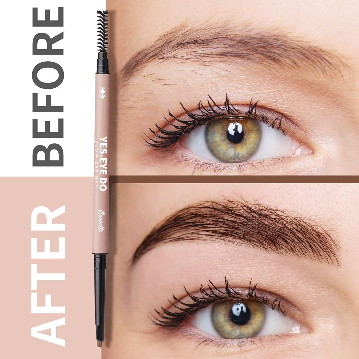 Microfilling Eyebrow Pencil Gray Brown, Automatic Brow Filler with Soft Spoolie Brush, Waterproof Eye Brow Defination Pen, Create Natural Fluffy Brows, Long lasting, Durable, Brunette, YES.EYE DO