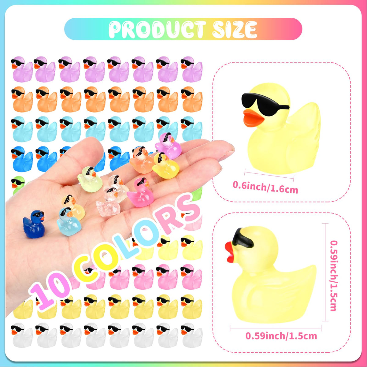 Liliful 150 Pcs Luminous Mini Resin Ducks Bulk Glow in The Dark Tiny Ducks with Sunglasses Miniature Figures Fairies Mini Garden Landscape Aquarium Dollhouse Ornament for DIY Crafts Decor(150 Pcs)