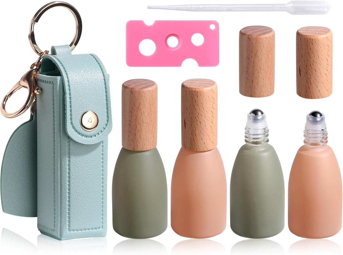 JPNK 4 Pack Essential Oils Roll-on Bottles with Stainless Steel Roller Balls for Aromatherapy and Perfumes with Portable Small Bag