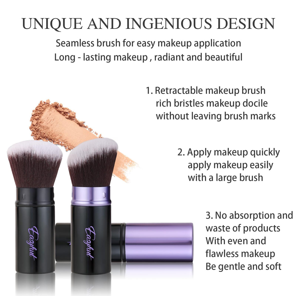Retractable Kabuki Makeup Brushes 2 Pcs Blush Brushes Set Portable Powder Brushes with Flat and Angled Top for Liquid Cream Cosmetics Travel. (violet)