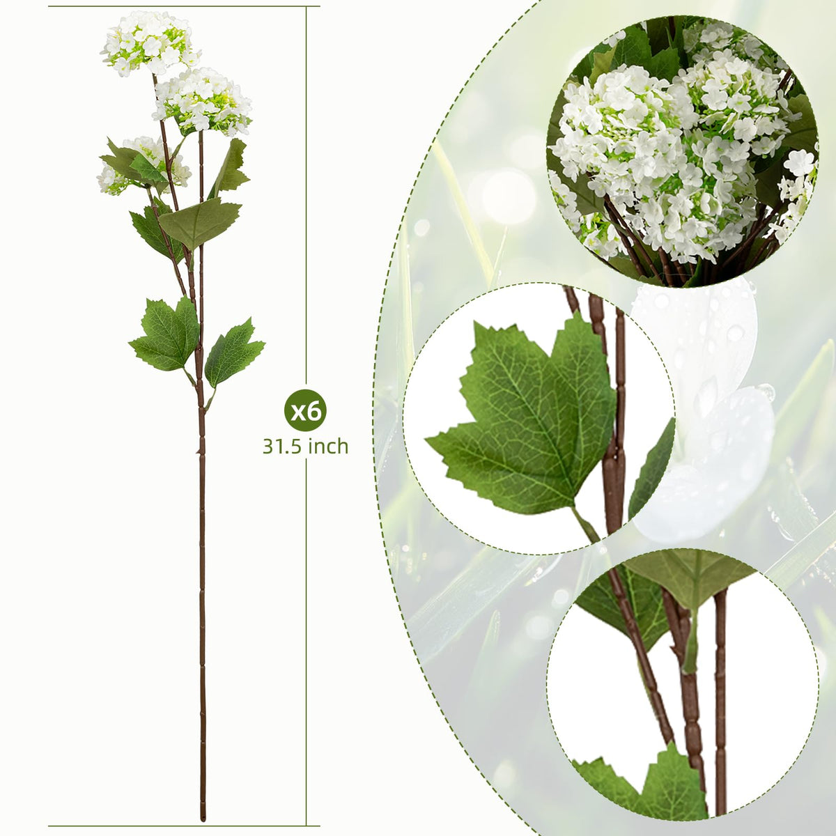OBDXZHC 6PCS 31.5inch Hydrangea Artificial Flowers, 18 Head Faux Hydrangea Flower, Silk Hydrangea Bouquets, Fake Stems for Home Decor Party Bouquet Wedding Centerpieces Decoration, White