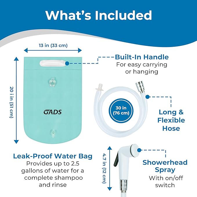 Portable Hair Washing Station, 2.5 GL Bedside Shower Water Bag for Hair Washing in Bed, Use with Inflatable Shampoo Basin, Inflatable Hair Washing Basin, Inflatable Bathtub - Blue