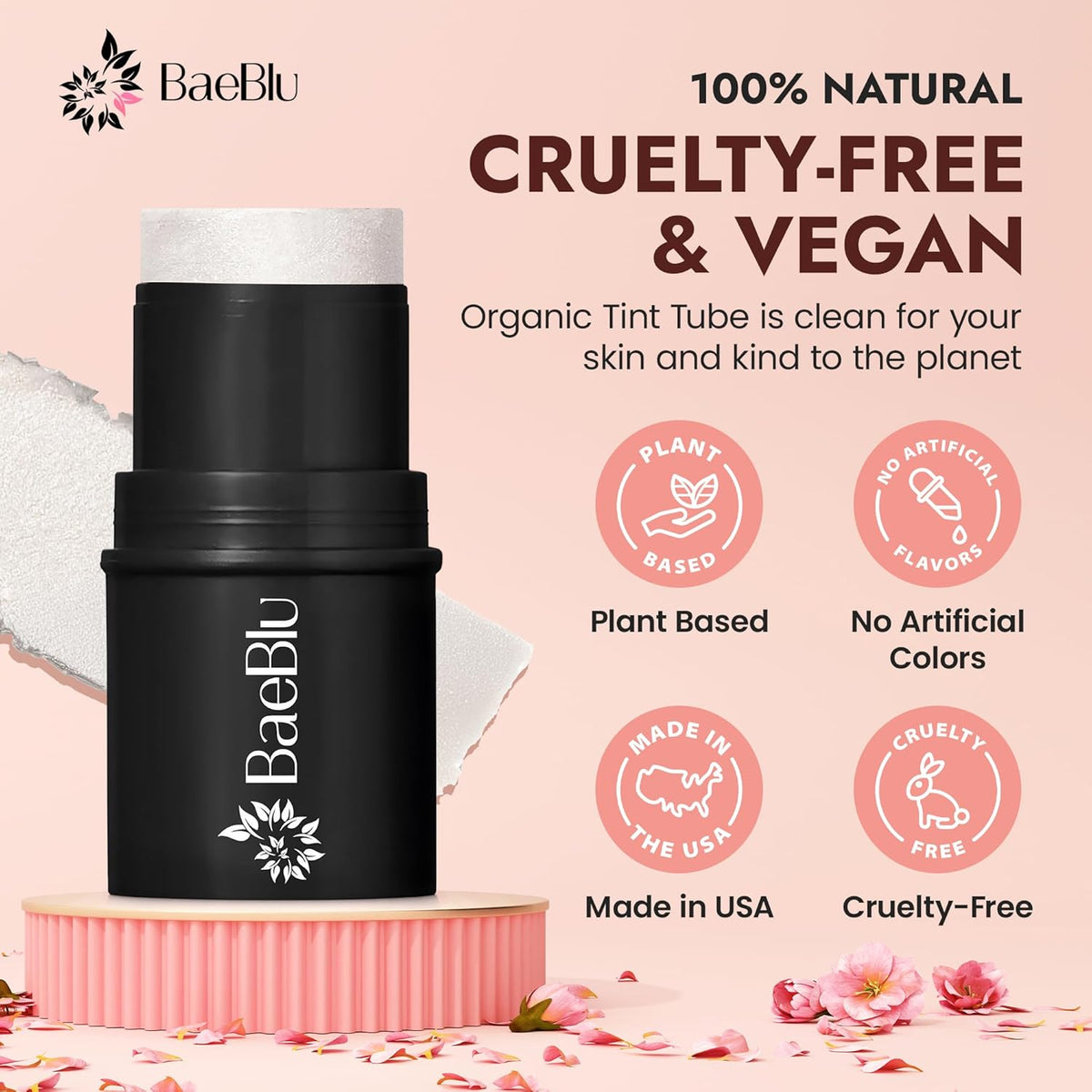 Organic Blush Tube, Prosecco - 100% Natural Vegan Cream Blush Sticks, Multi-Use Bronzer, & Highlighter for Lips, Cheeks & Eyes, Buildable Shimmer, Gluten-Free, Paraben-Free, Made in USA