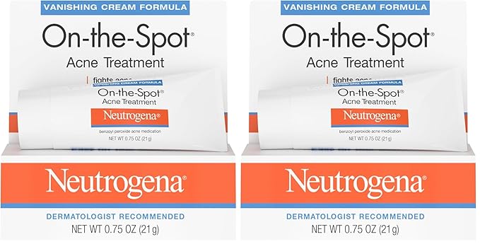 Neutrogena On-The-Spot Acne Treatment Gel with Benzoyl Peroxide - Gentle Face Acne Medicine for Acne Prone Skin, 0.75 oz (Pack of 2)
