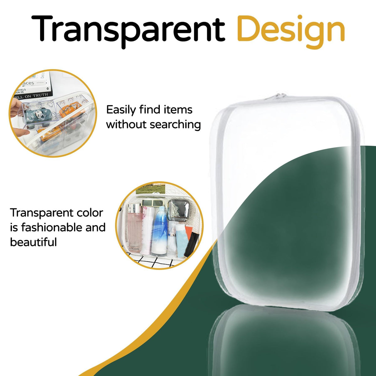 3PCS Zippered Transparent Cases for Snacks,Portable Waterproof Cosmetic Bag with Zipper,Clear Hard Shell Zipper Case for Cosmetic Storage, Putting Snacks, Pencil Case (3PCS-M)